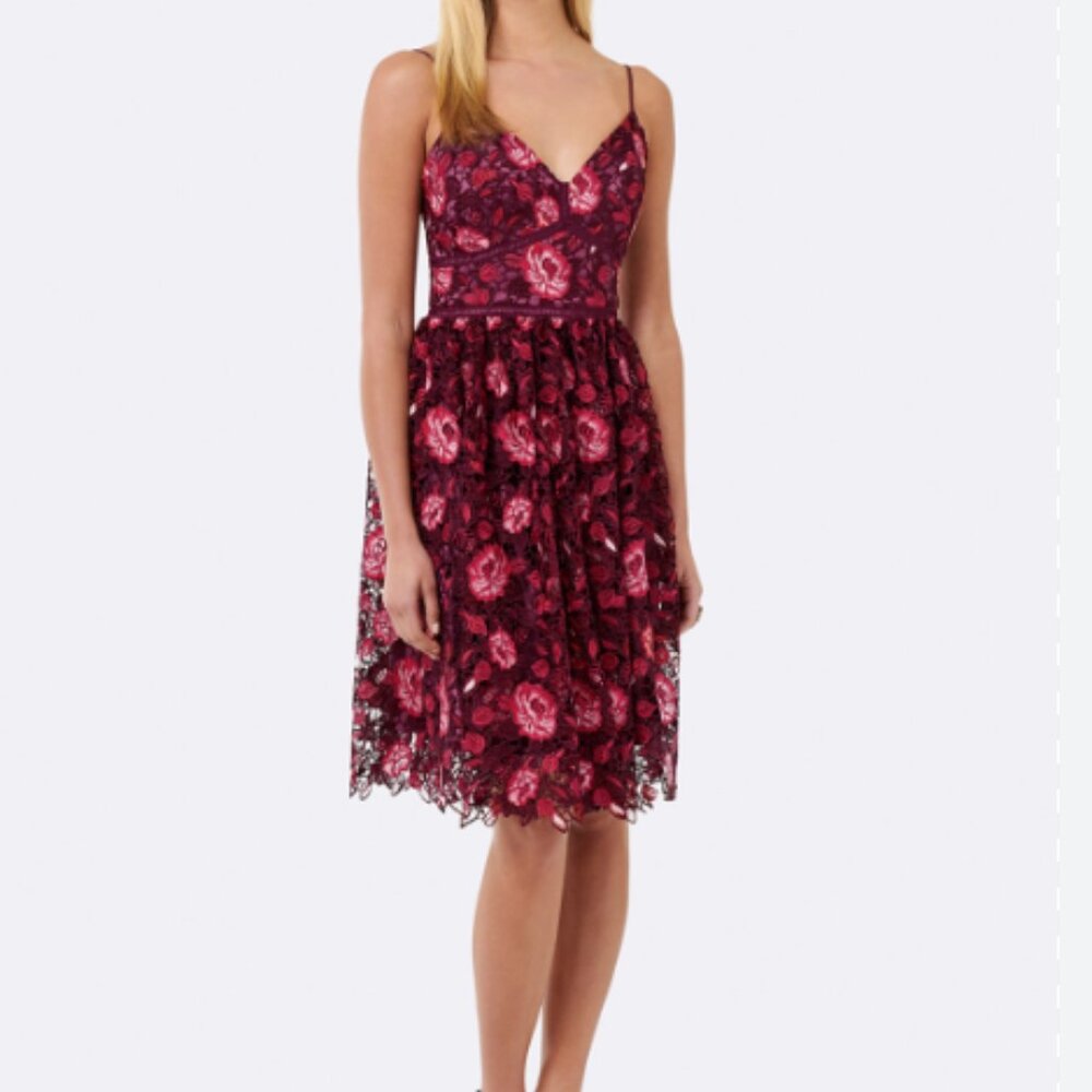 Ever New Burgundy and Pink Floral Lace Midi Dress